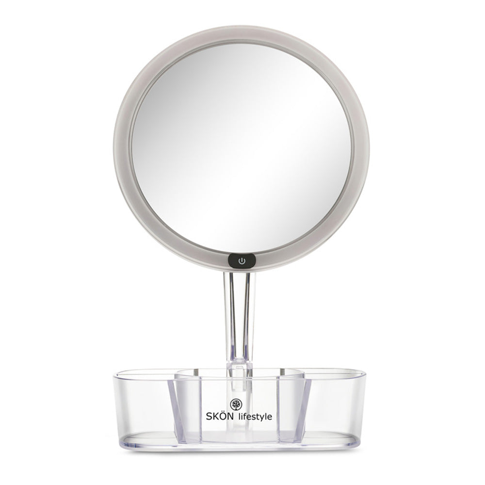 SKÖN Lifestyle CM200-5X (8-Inch) Illuminated Cosmetic Mirror with 5X Magnification + Organizer Compartment